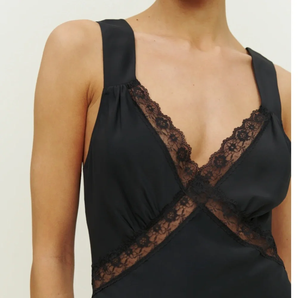 NWT Reformation Provence Lace Silk Midi Dress - Black Noir Classic - Picture 9 of 11